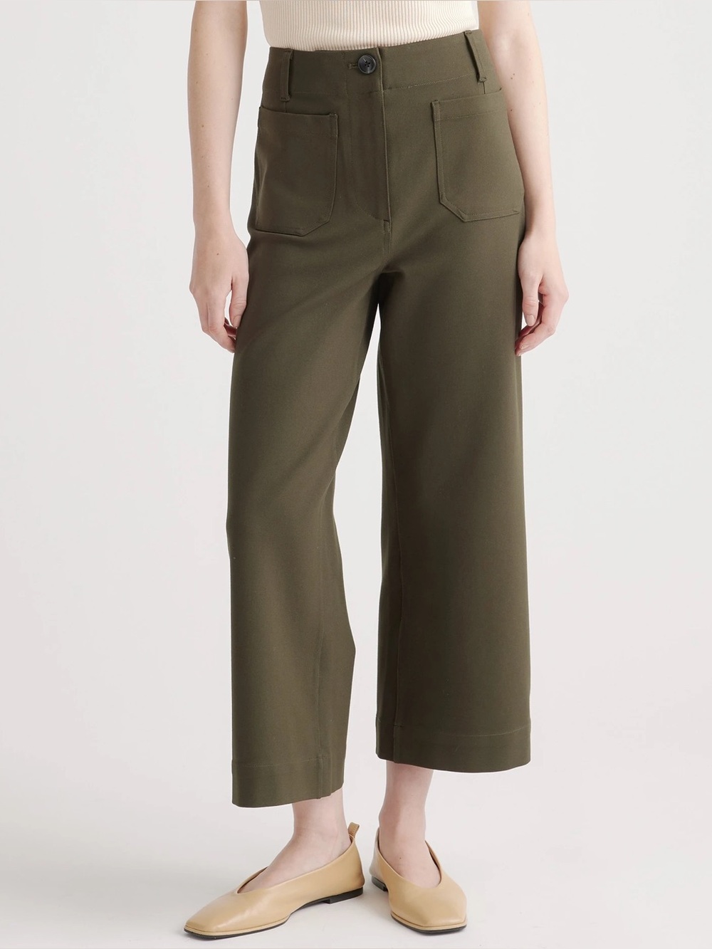 Quince Ultra-Stretch Ponte Cropped Wide Leg Pant Olive green size 12 Colette
